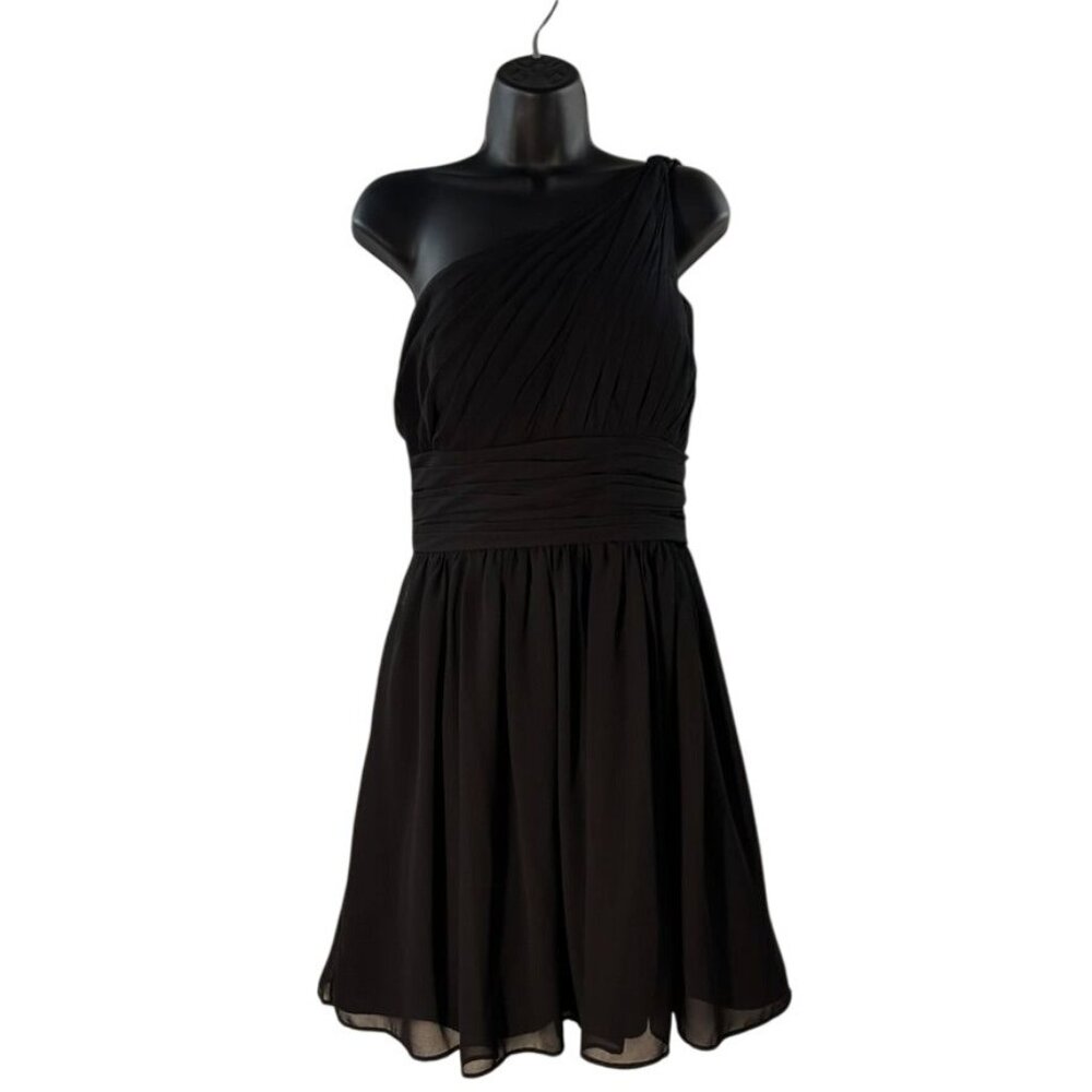 Bill Levkoff Black One-Shoulder Pleated Chiffon Cocktail Dress Size 12